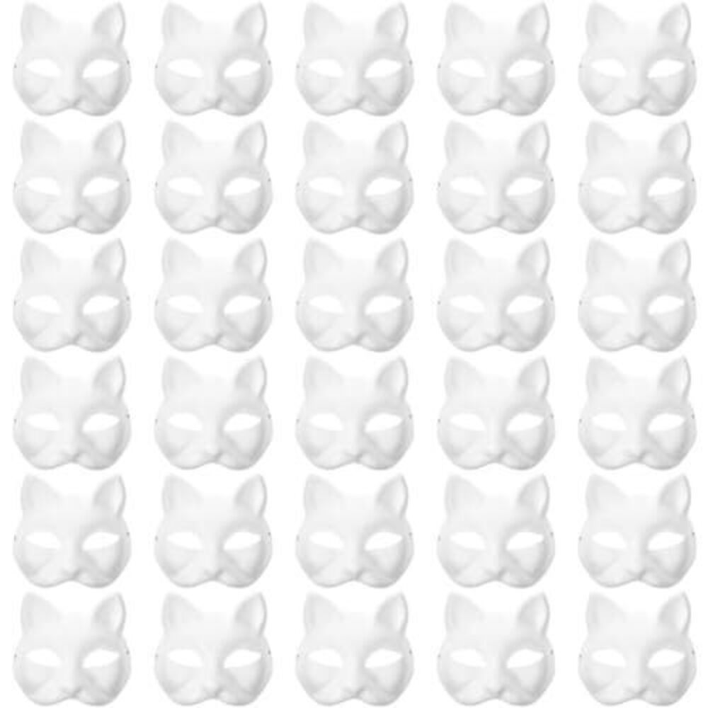 6344 30Pcs Cat Mask Base With Strap - Blank to Paint, Therian Halloween